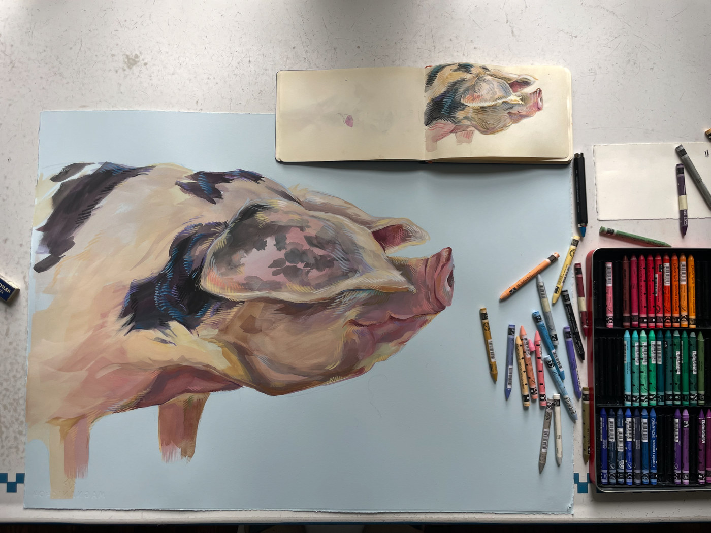 Work in progress on the studio table
